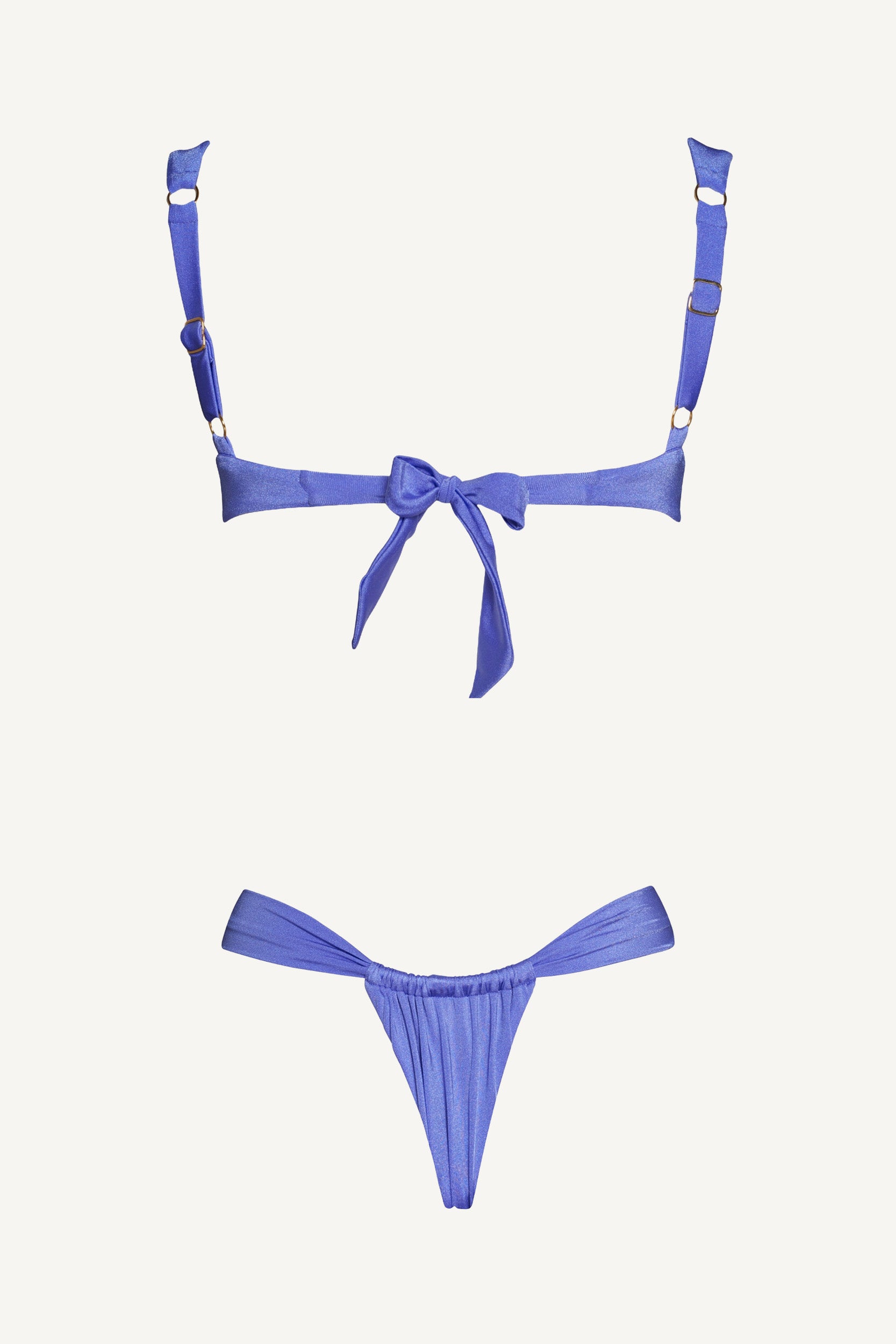 Sutien de baie balconette drapat & Slip de baie tanga drapat Mov Ametist