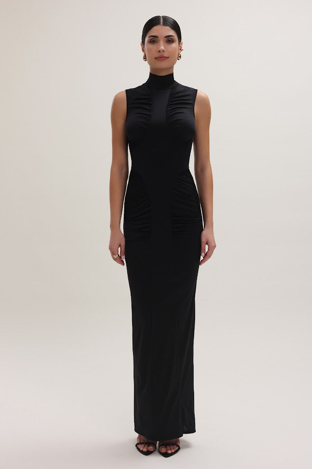Black Ruched Maxi Dress