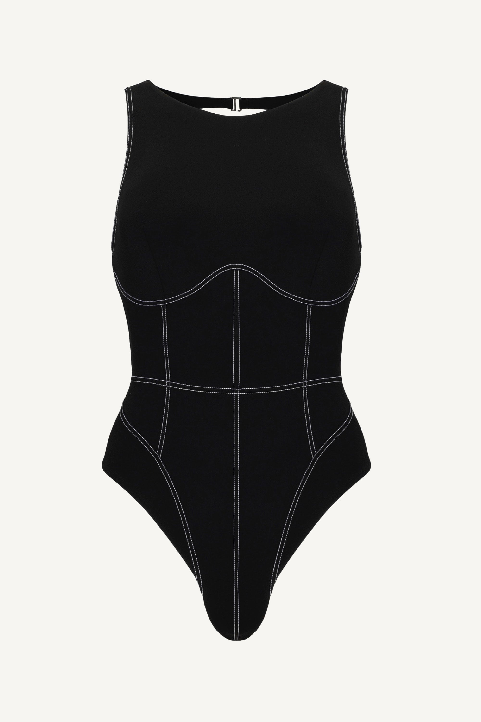Costum de baie întreg cu spate decupat Corset Lines Negru