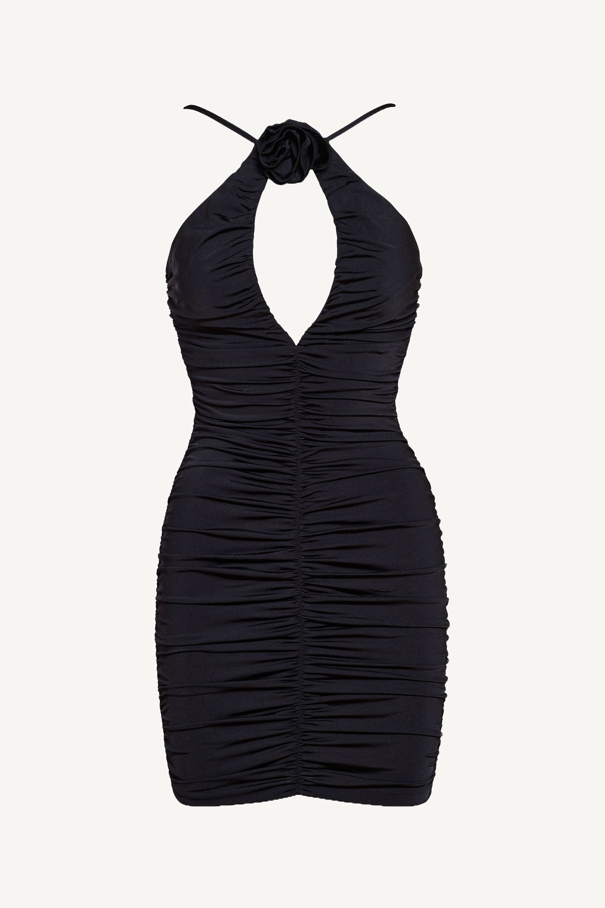 Rochie cu drapaje Halterneck Flower Neagră