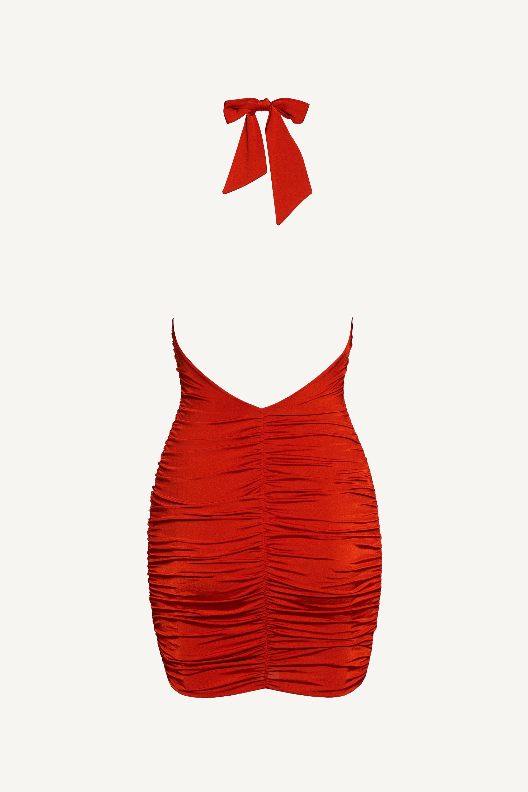 Rochie mini cu drapaje Halterneck Roșu Carmin