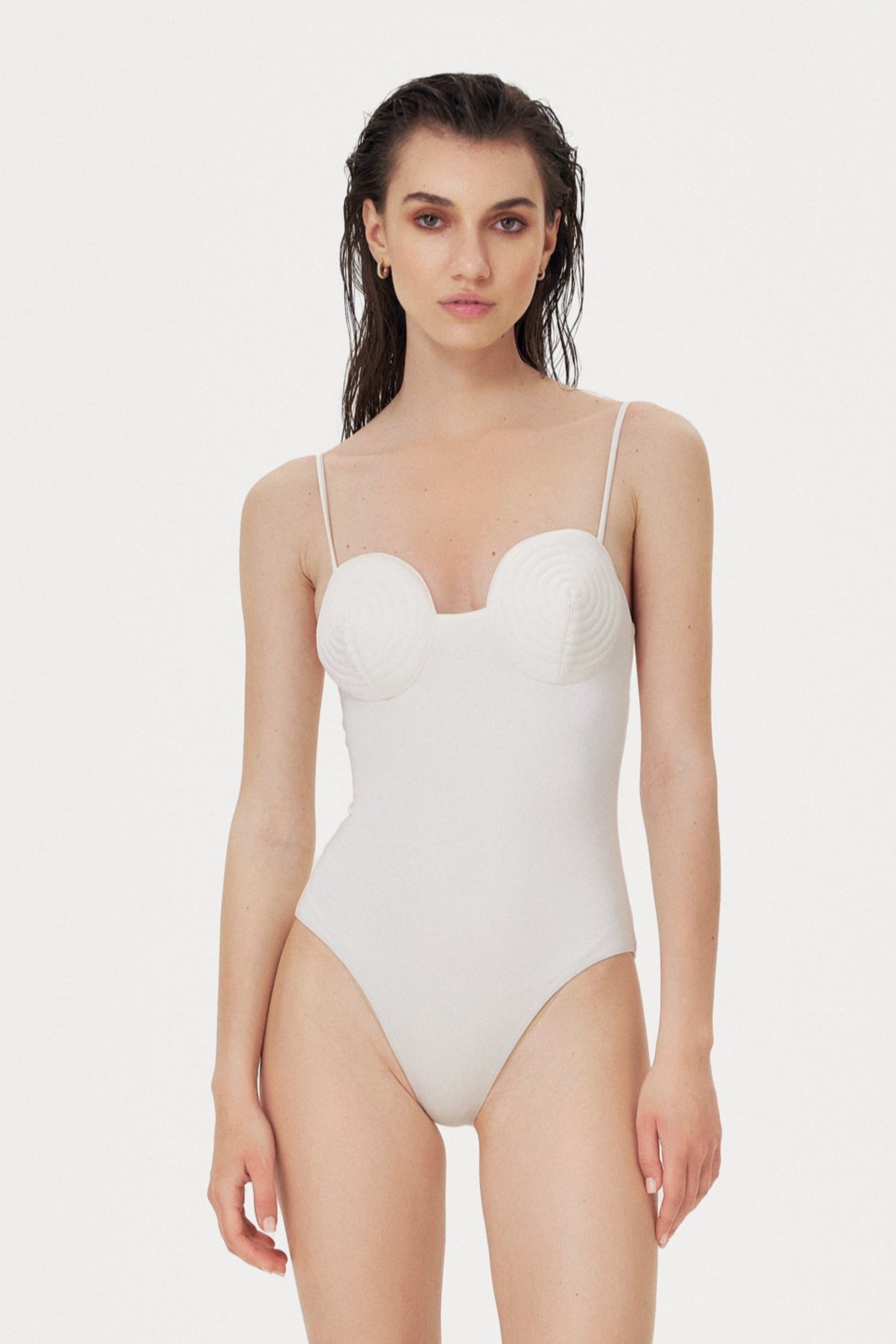 Costum de baie întreg cu spirală Alb