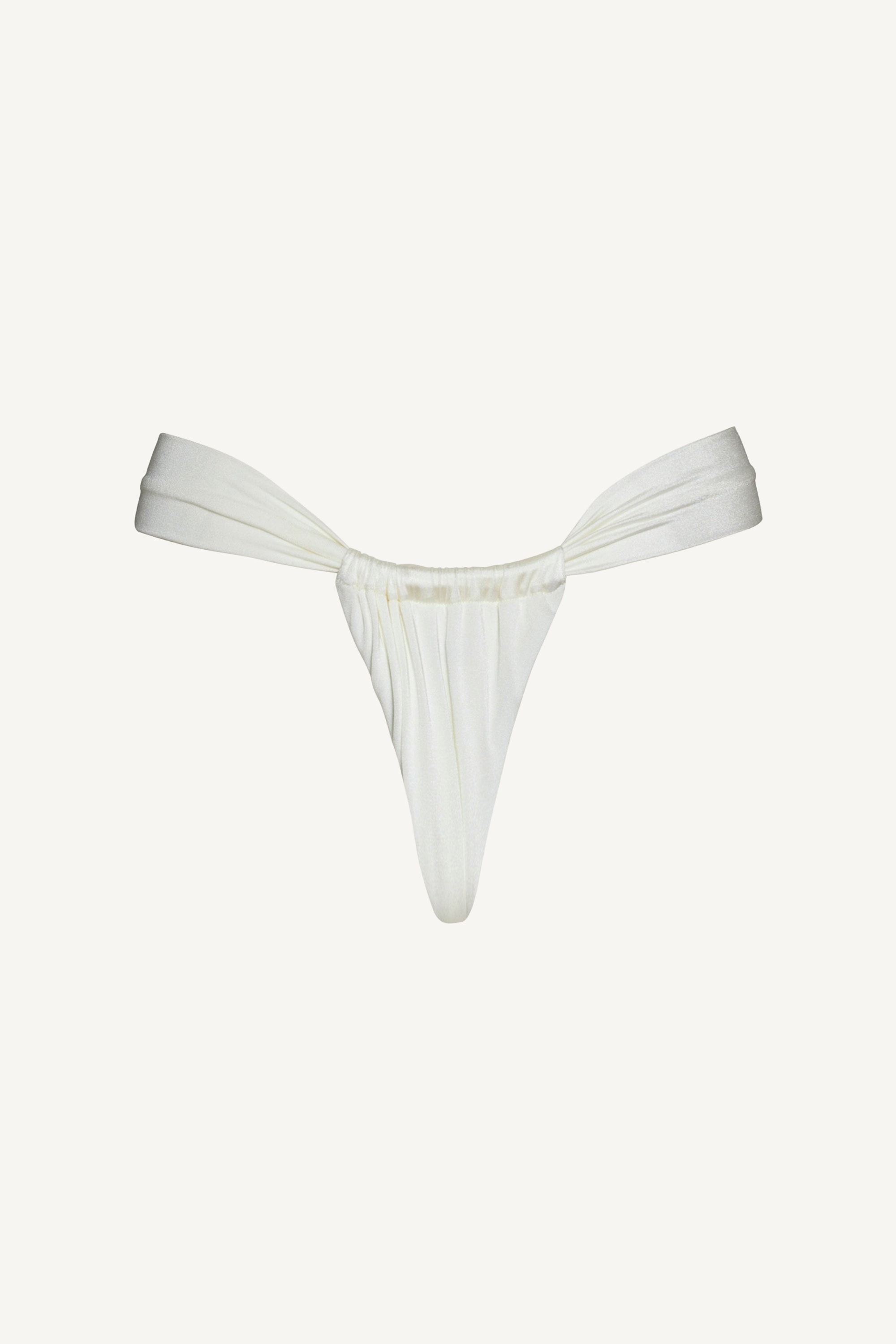 Slip de baie tanga drapat Alb Perlat