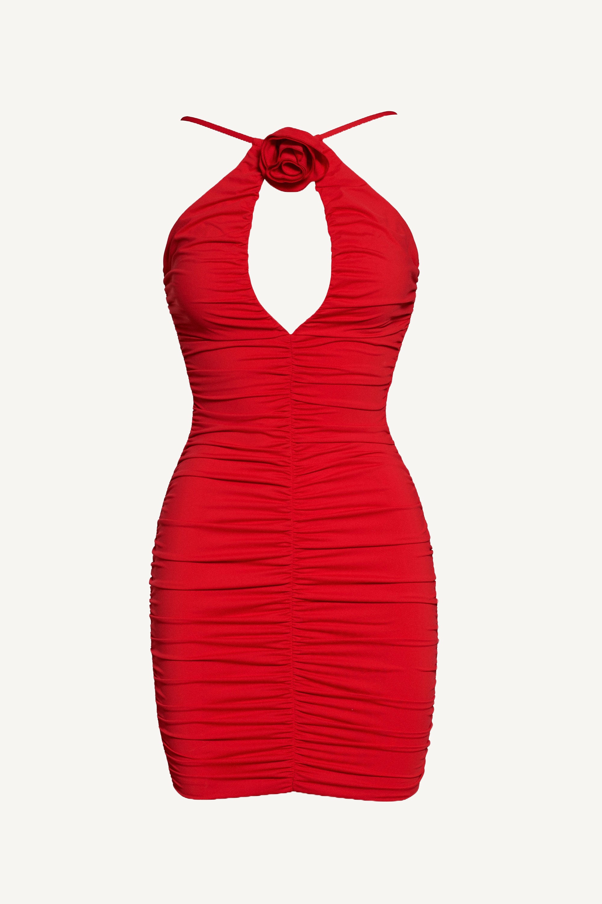 Rochie cu drapaje Halterneck Flower Roșie