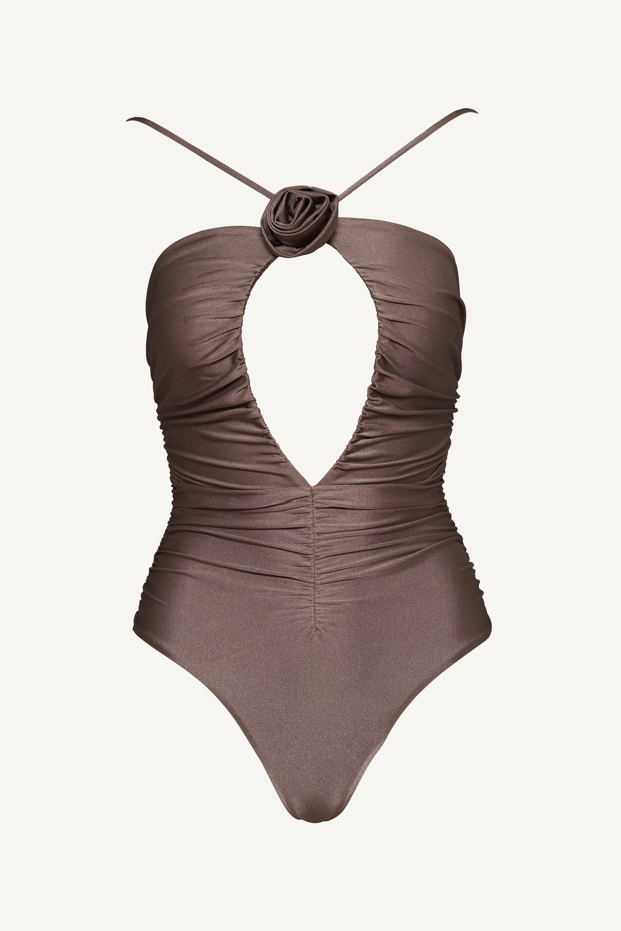 Taupe Flower Ruched One Piece