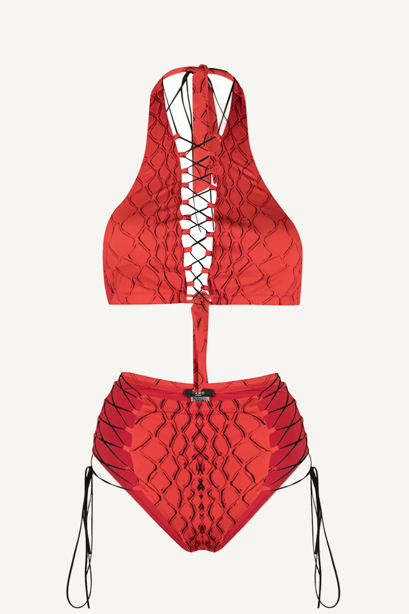 Șarpe Roșu Addicted Top & Slip High Waist cu Șireturi Laterale