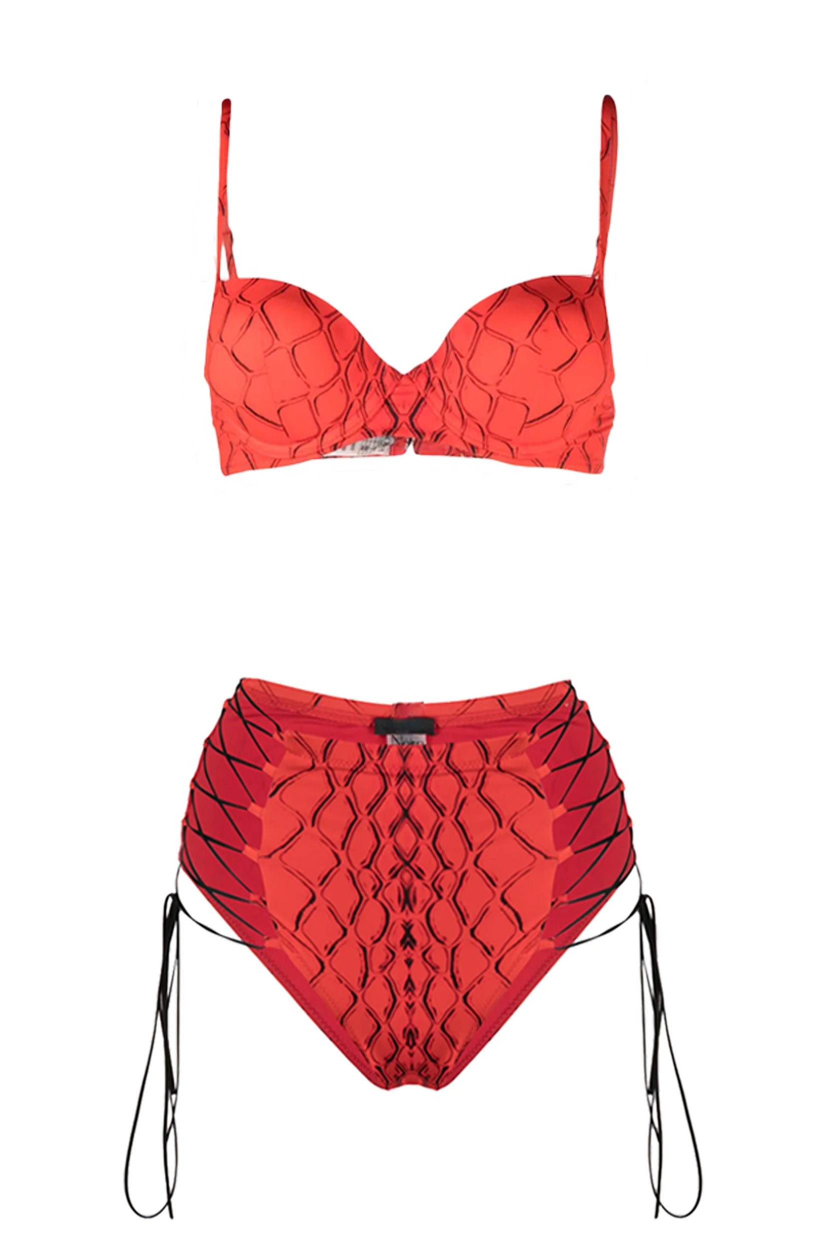 Top Șarpe Roșu Push-Up & Slip High Waist cu Șireturi Laterale