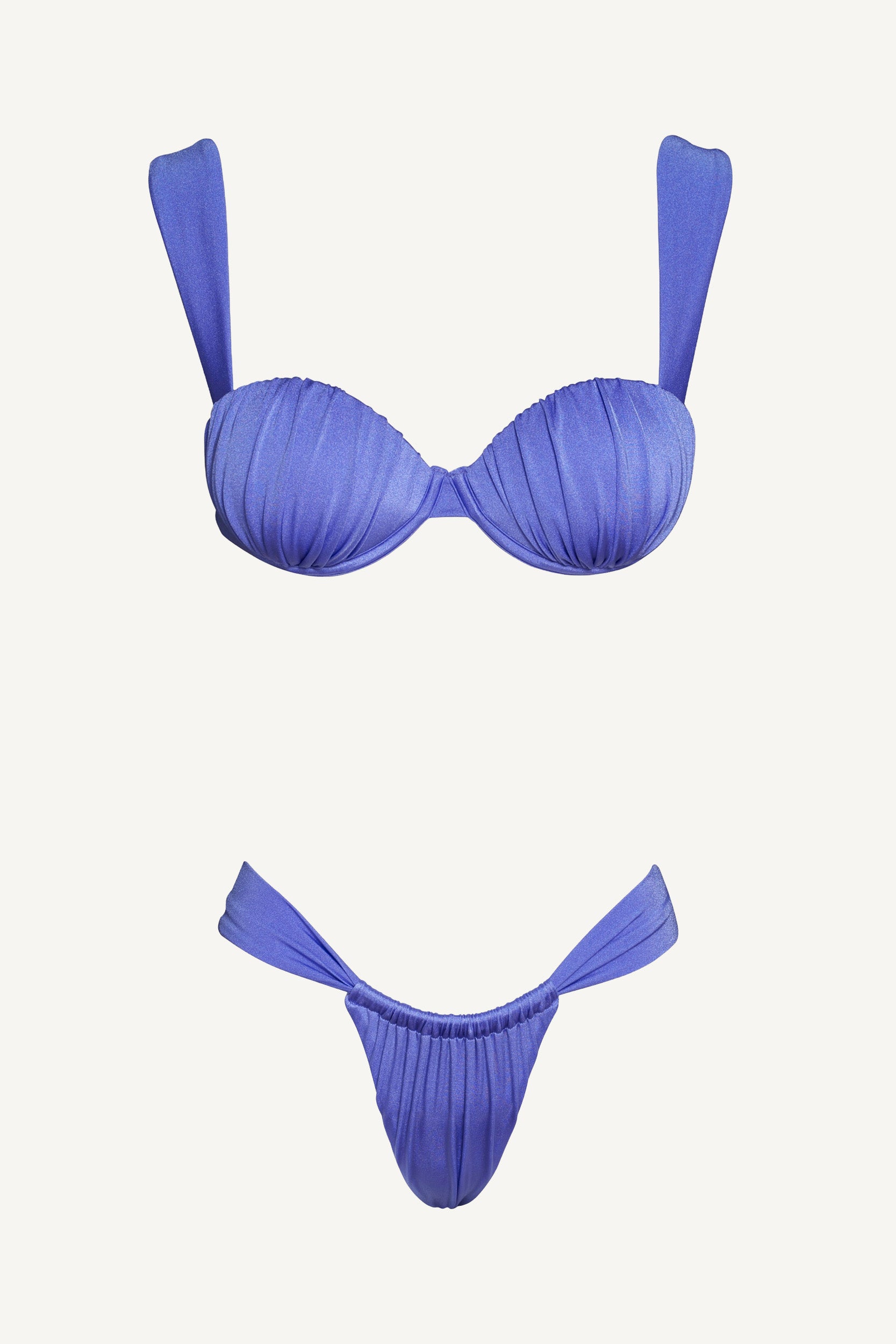 Sutien de baie balconette drapat & Slip de baie tanga drapat Mov Ametist