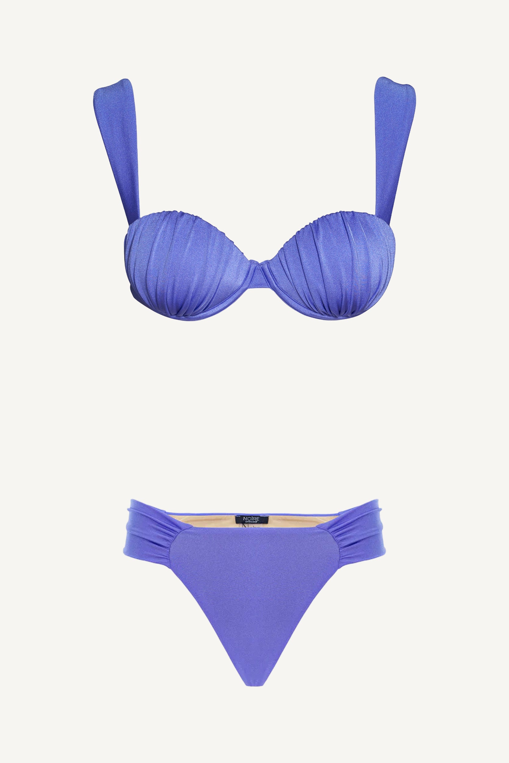 Sutien balconette drapat cu armătură ametist & slip brazilian drapat