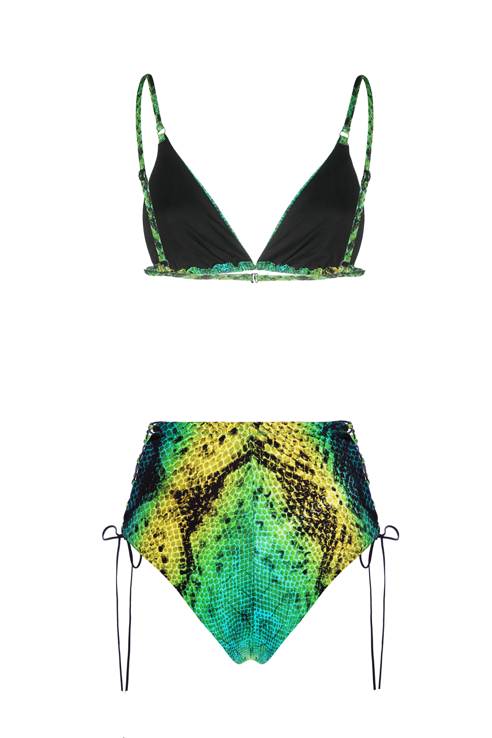 Top Triunghi Șarpe Verde & Slip High Waist cu Șireturi Laterale