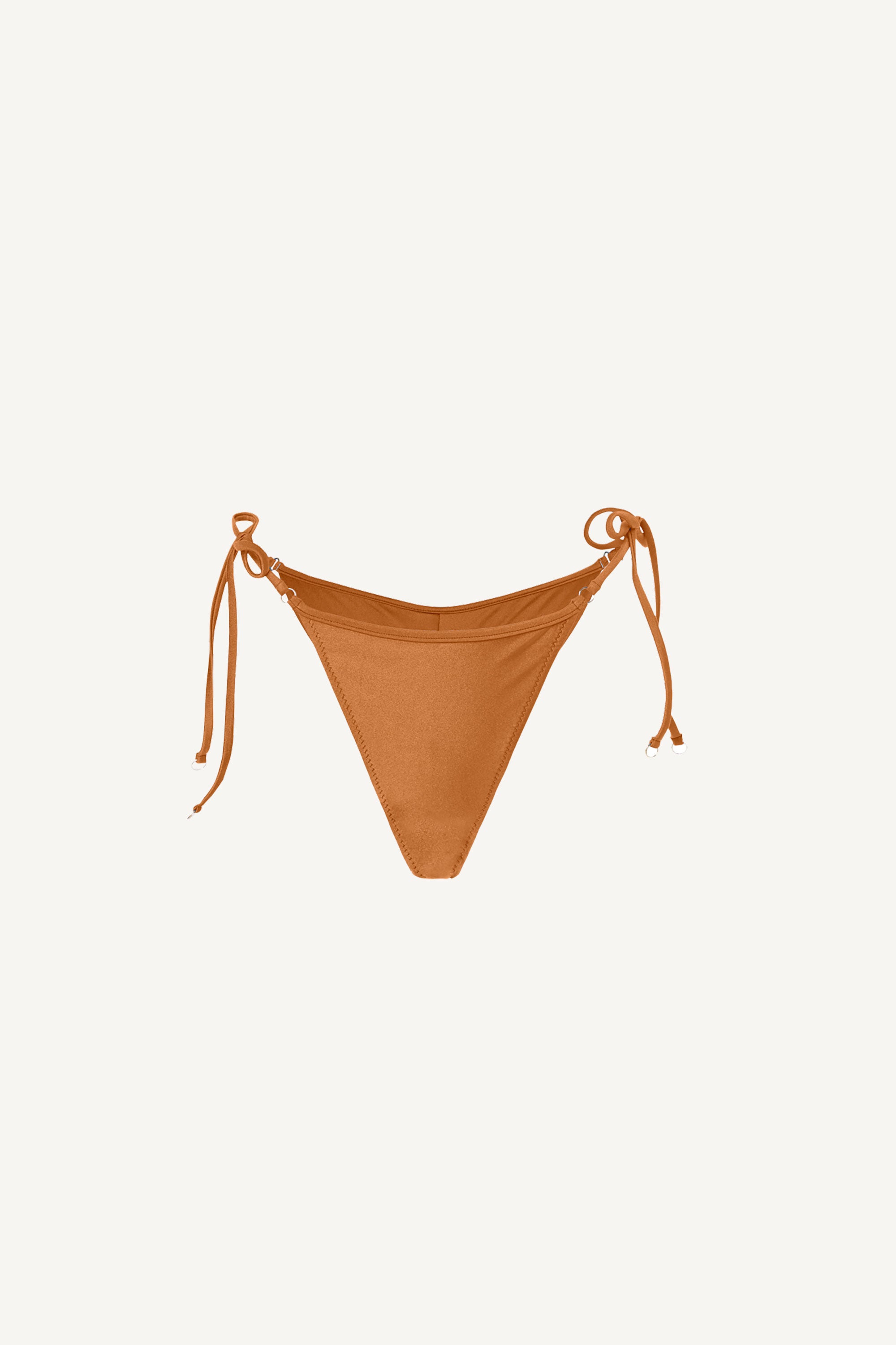 Front view of the Amber Brazilian Tie Side Bottom highlighting its adjustable side ties and vibrant amber color.