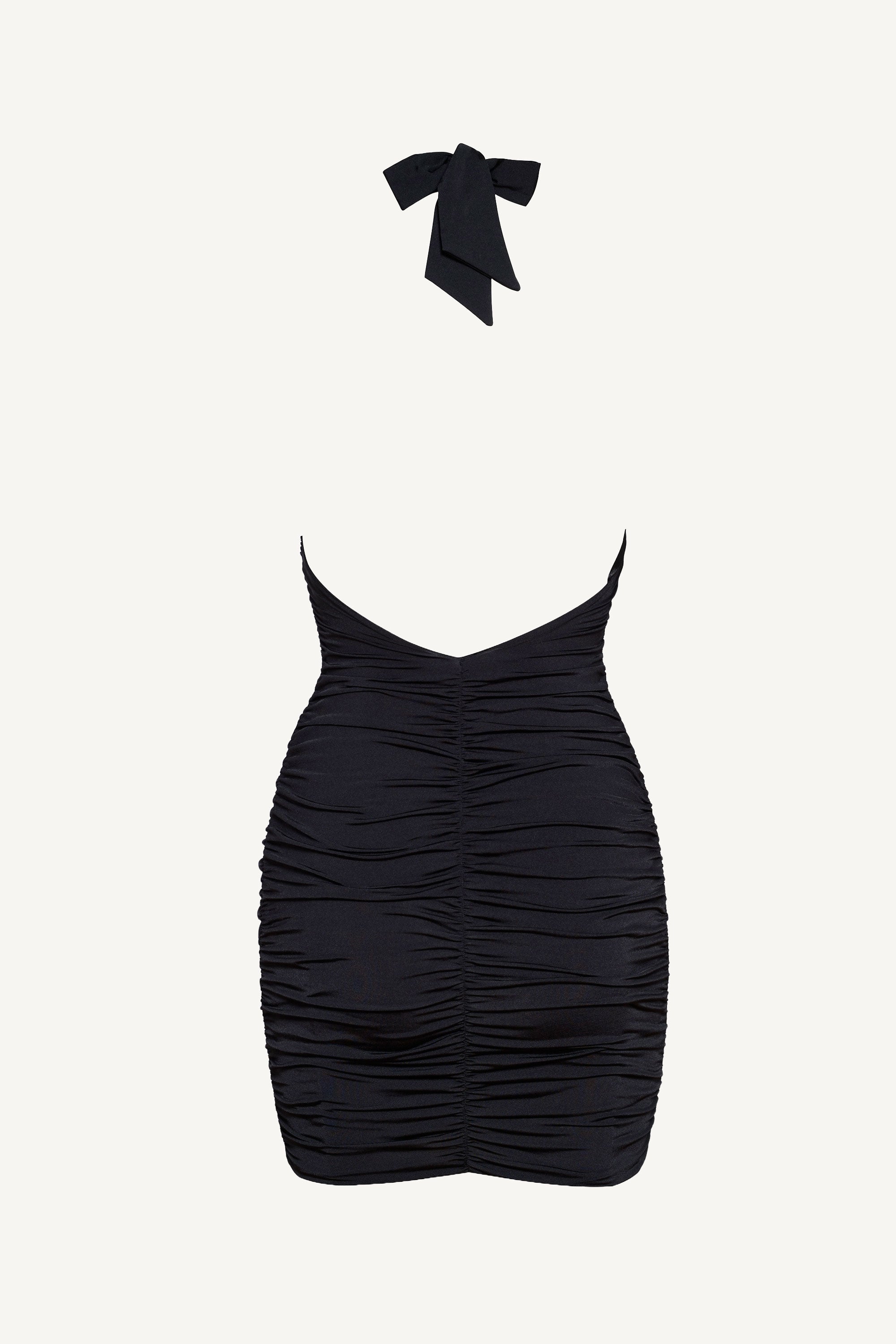 Black Ruched Halterneck Mini Dress