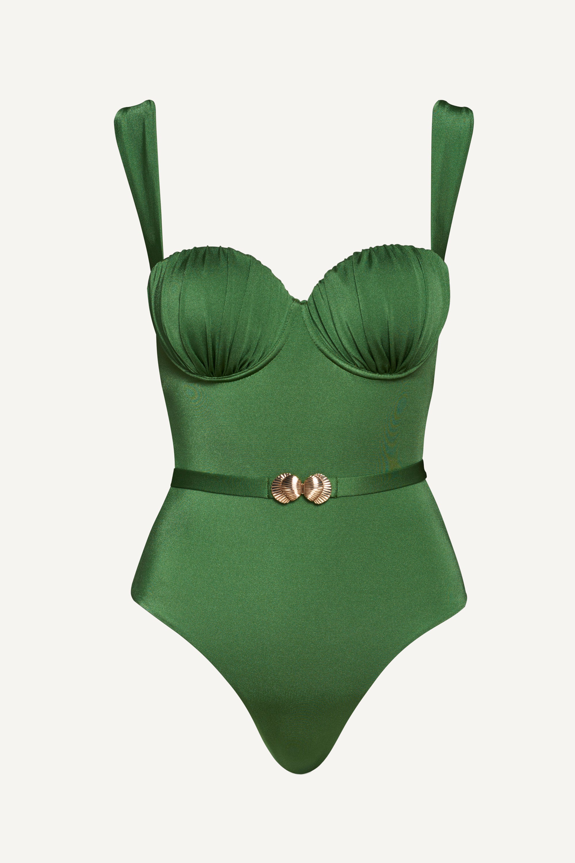 Forest Green Seashell Balconette One Piece