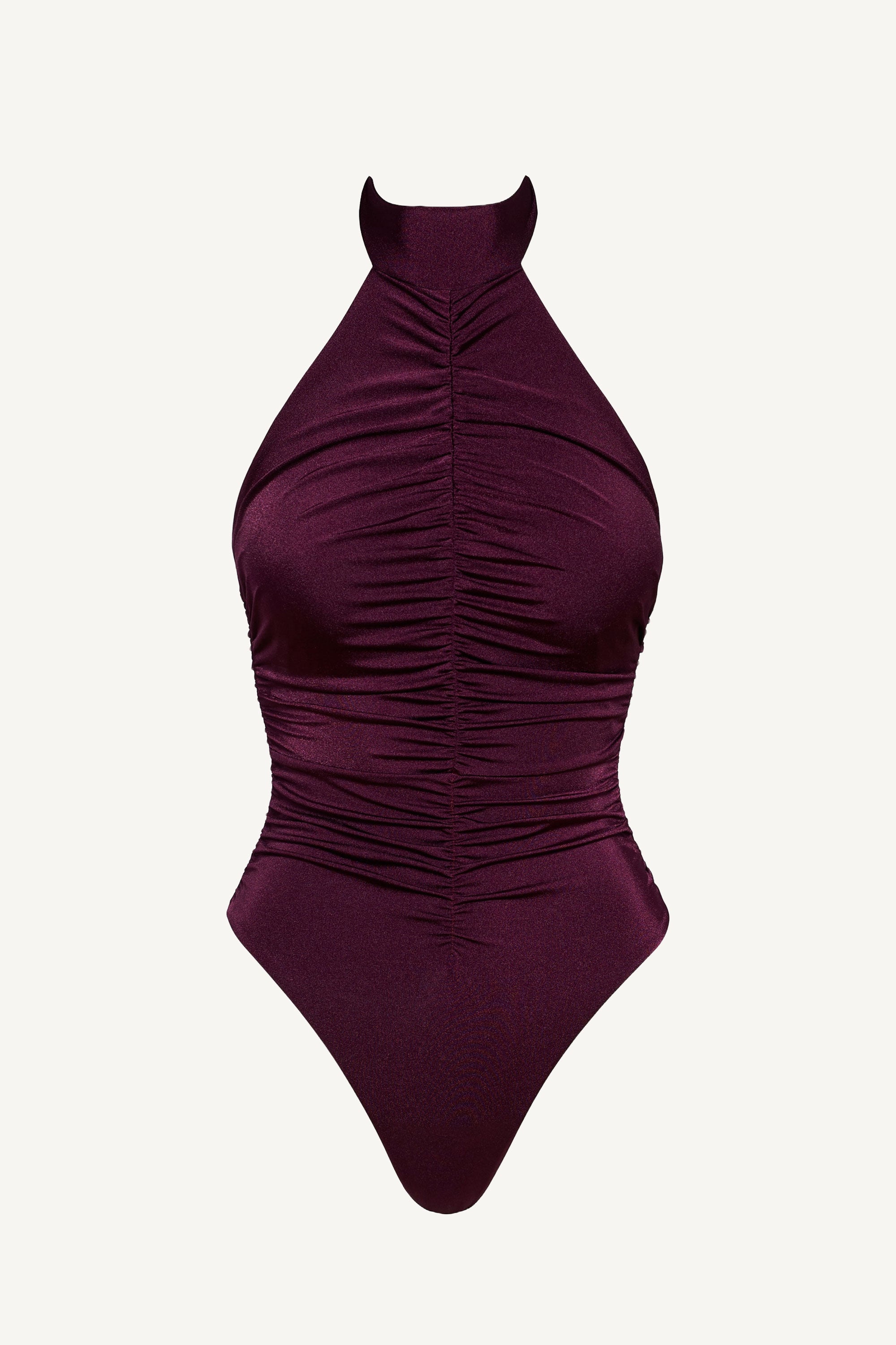 Plum Ruched Halter Neck One Piece