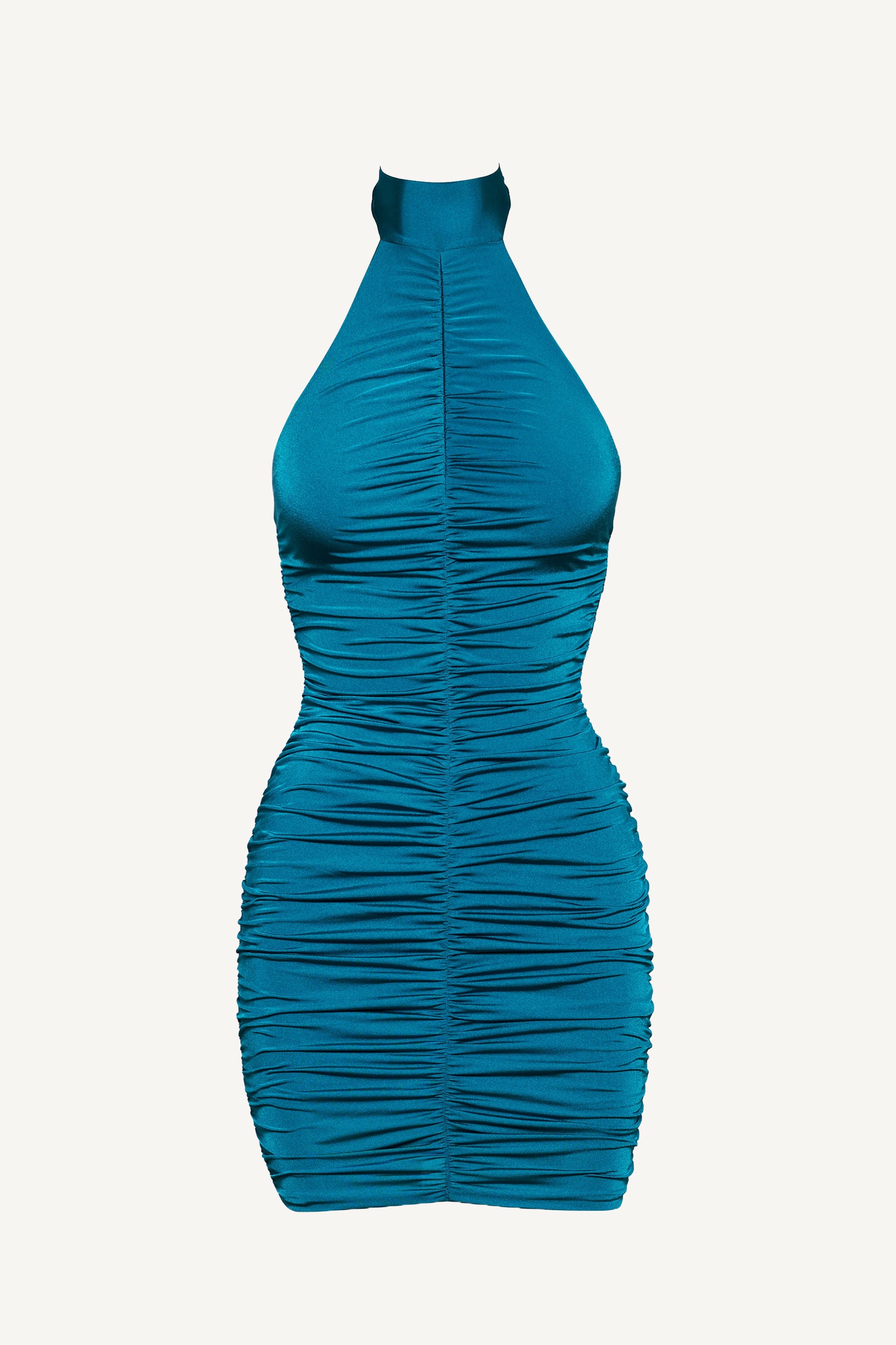 Green Teal Ruched Halterneck Mini Dress