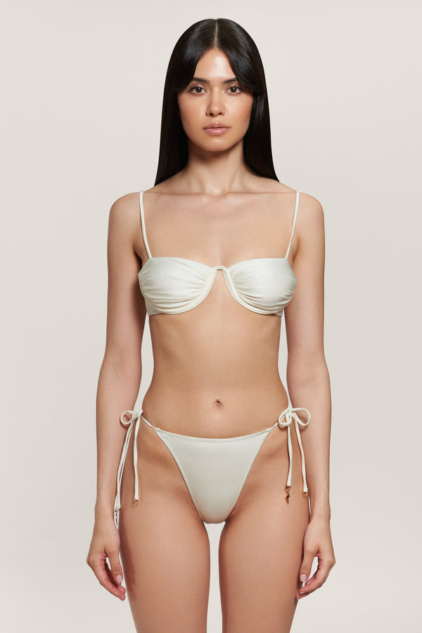 Slip de baie cu șnur Alb Perlat