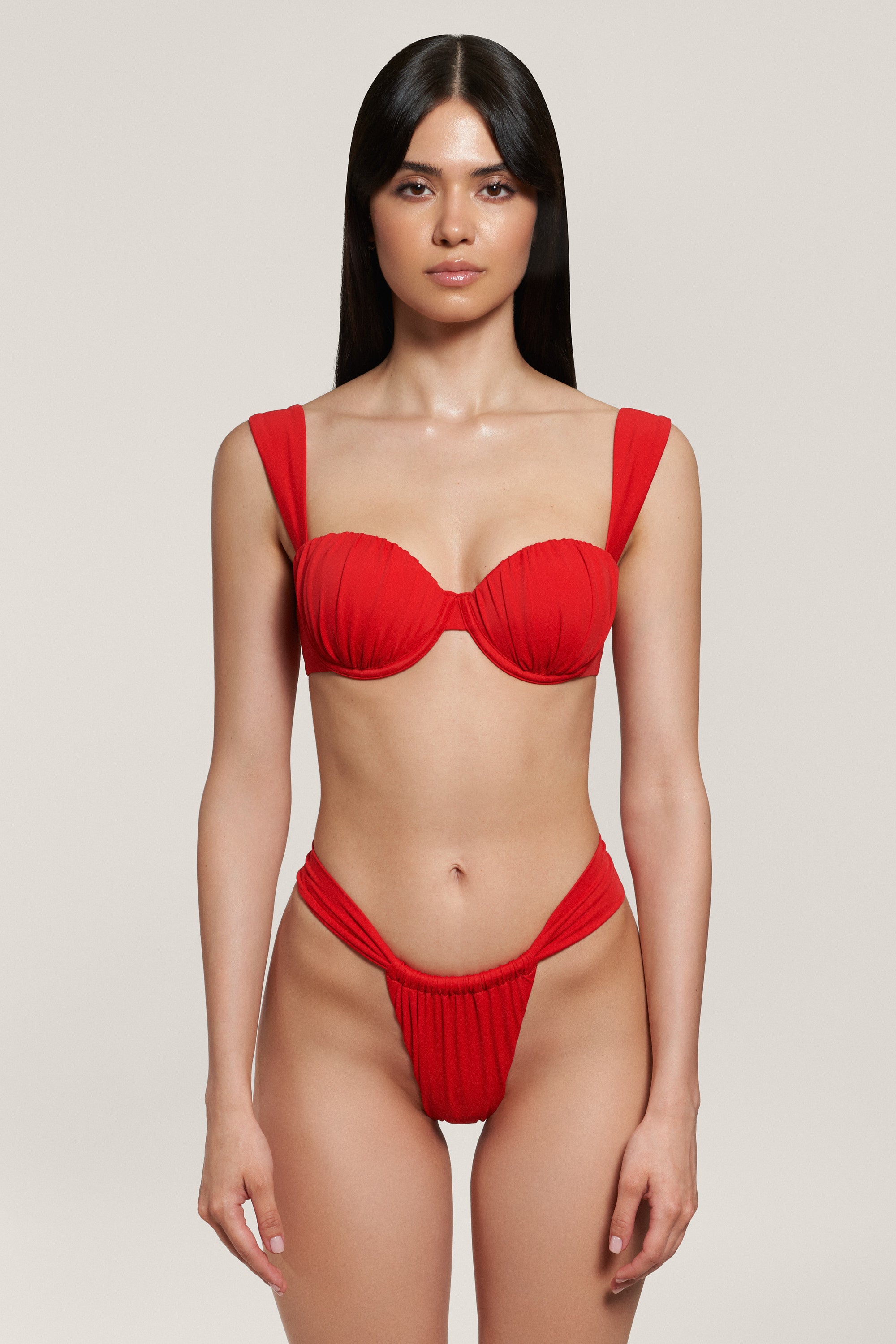 Red Ruched Balconette Underwire Top