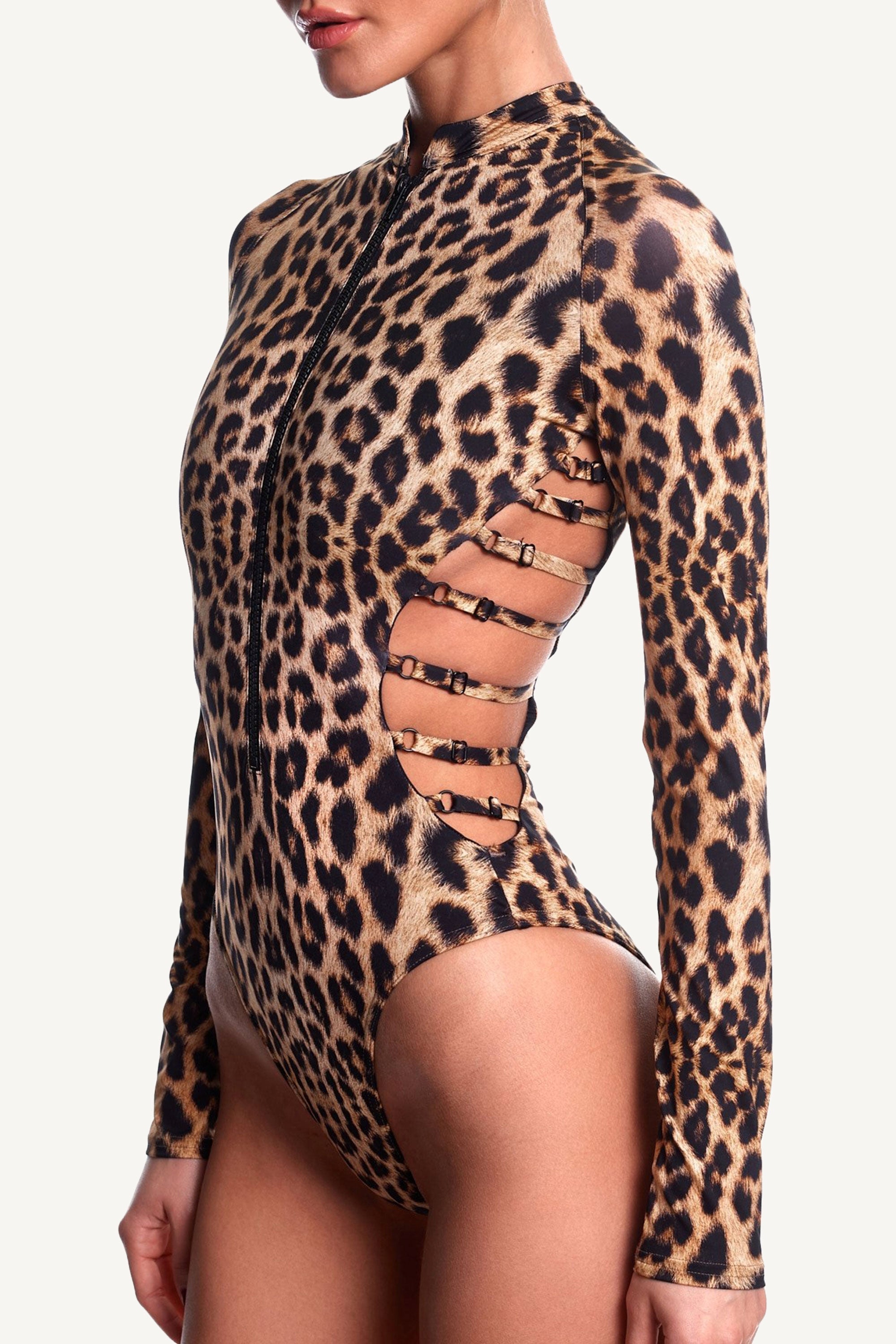 Leopard Sculpting Long Sleeve Swimsuit