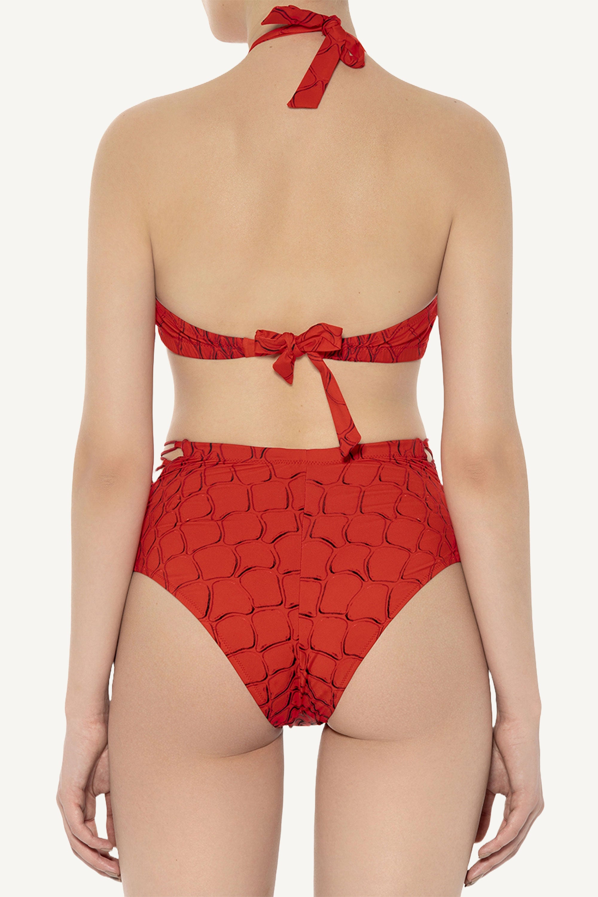 Red Snake Tie Side High Waist Bottom