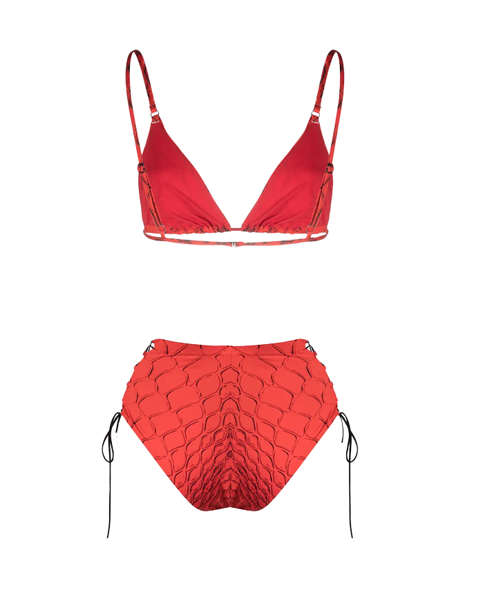 Red Snake Tanning Top & Tie Side High Waist Bikini