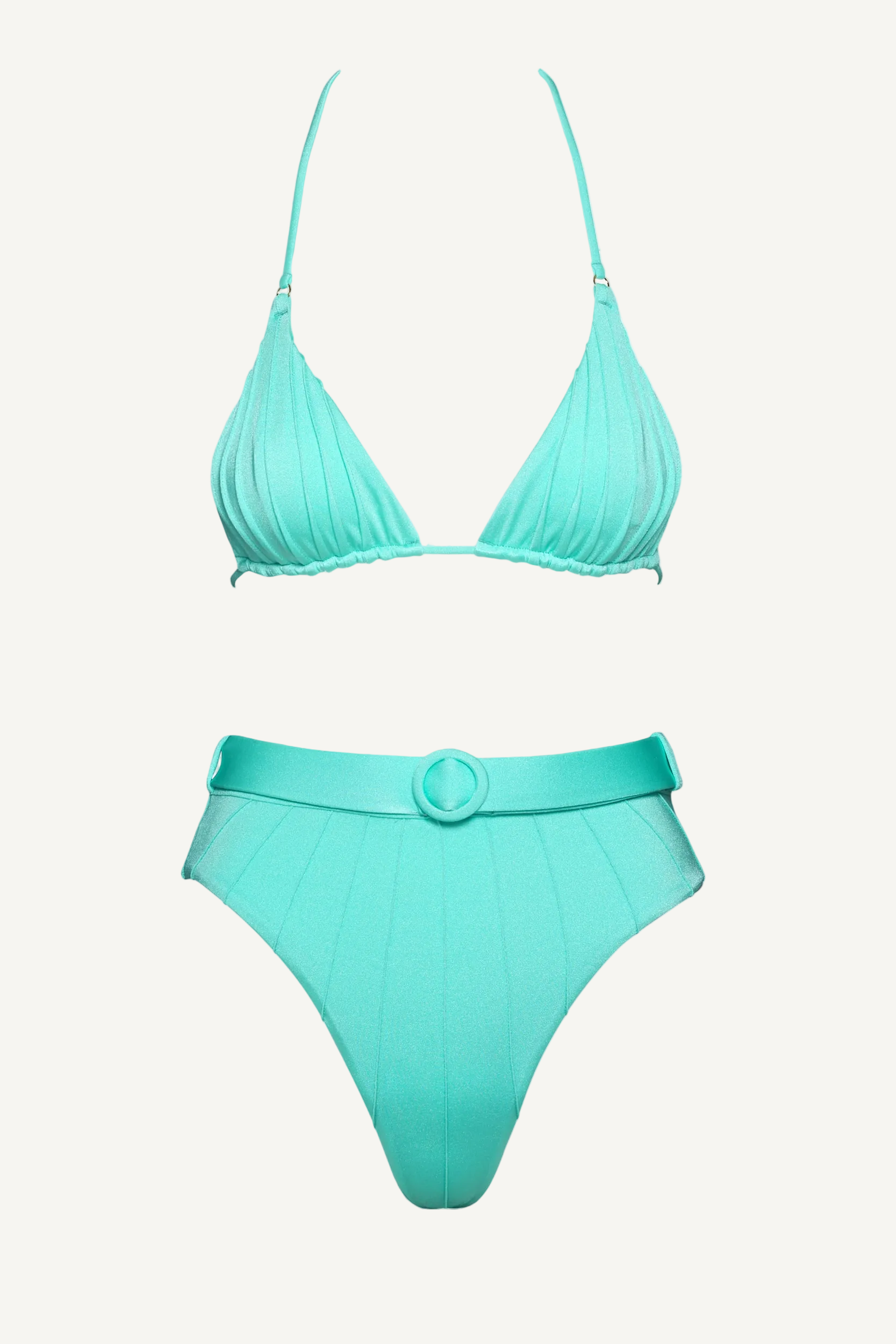 Coquillage Sutien triunghi & Slip de baie cu talie înaltă Turcoaz