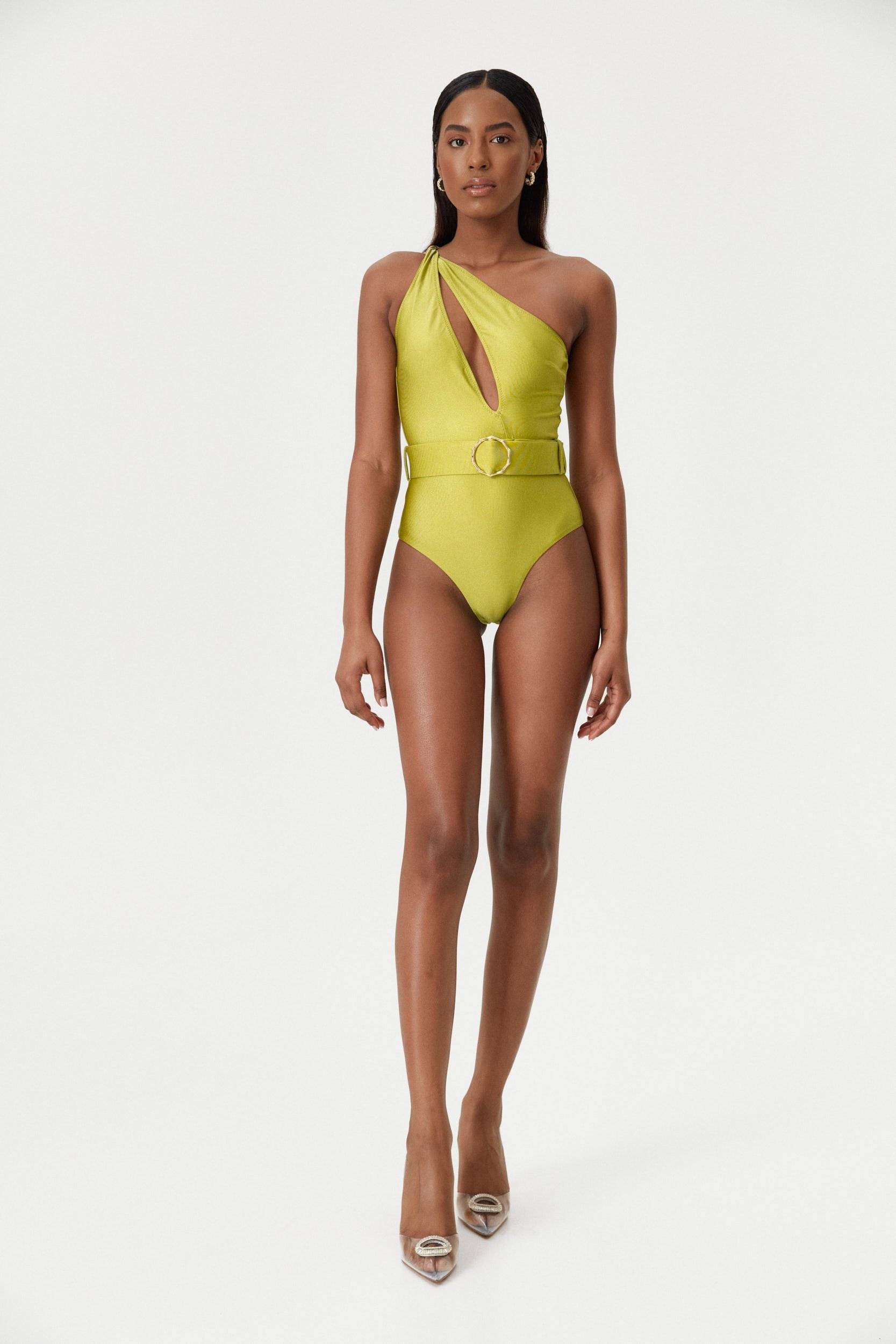 peridot one shoulder swimsuit front
