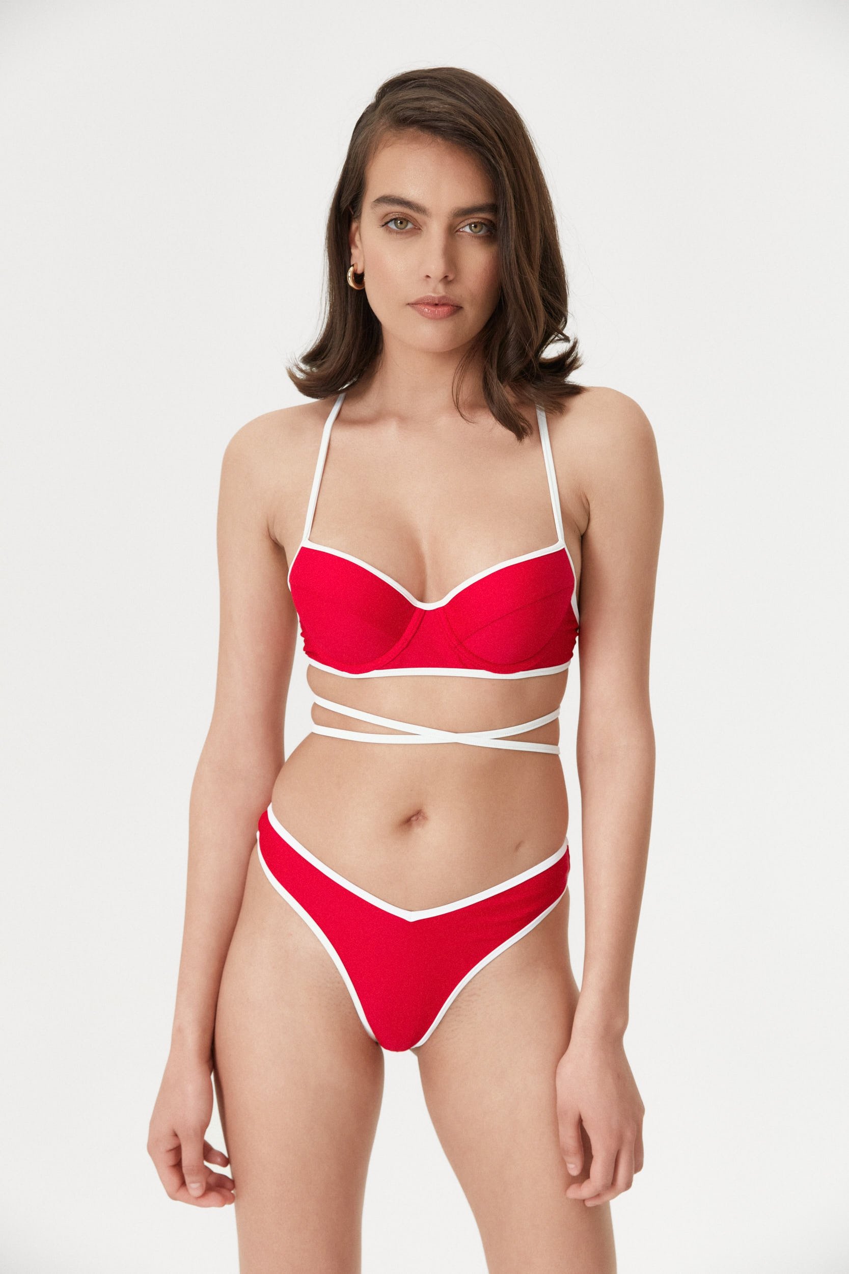 Red Two-Tone V-Shape Bikini