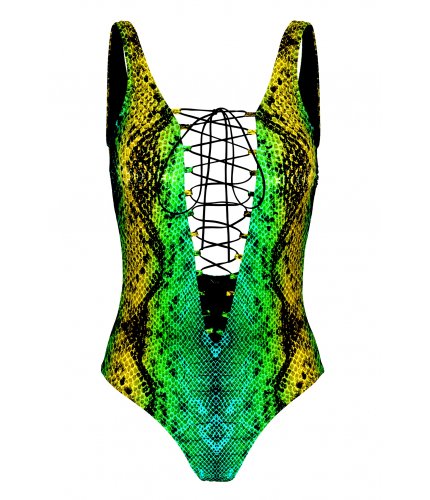 Green Snake Lace-up One-Piece