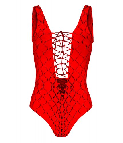 Red Snake Lace-up One-Piece