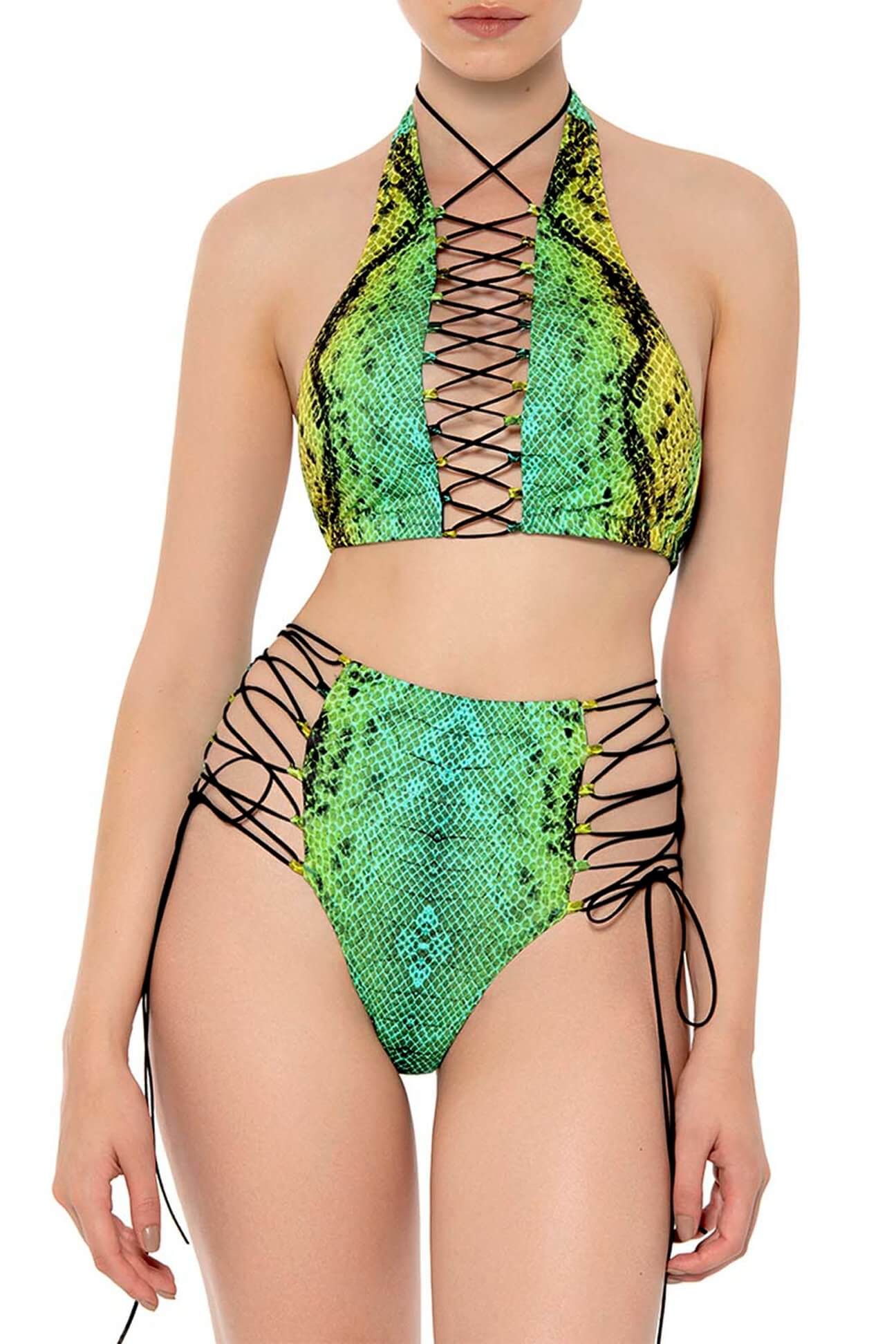 Green Snake High Waist Bikini