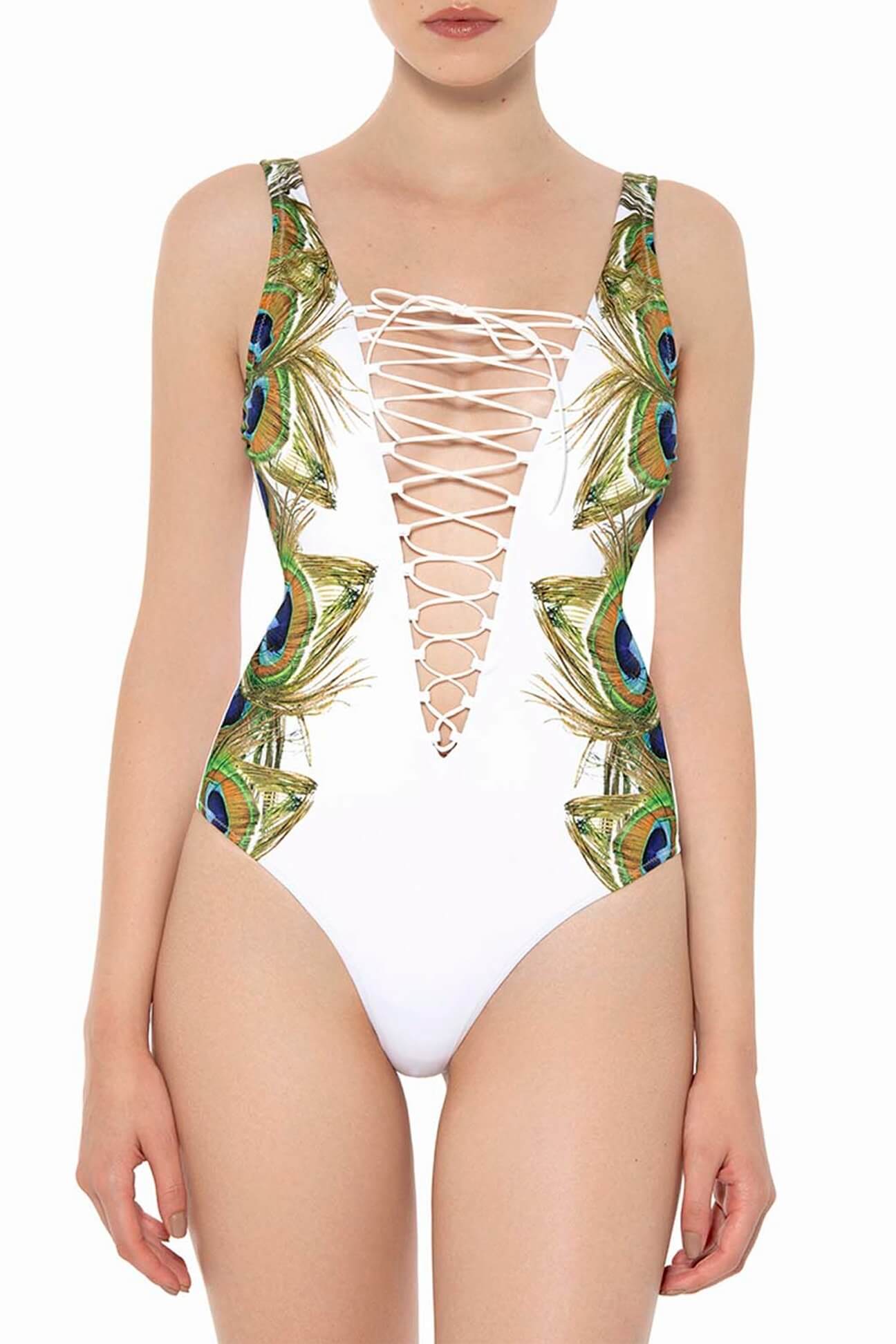 Peacock Lace-up One-Piece